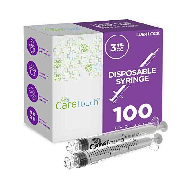 Care Touch Luer Lock Syringes - Disposable 3mL Count Syringes - No Needles - Great for Oral Medicine and Home Care, 100 Count