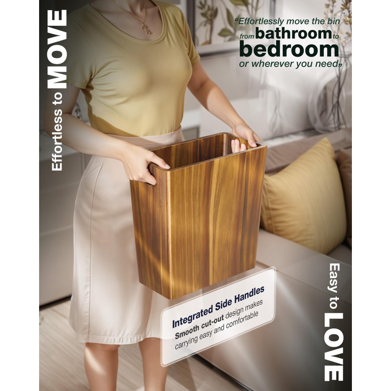 BLUEWEST 2.6 Gallons Wooden Wastebaskets – Solid Acacia Wood Trash