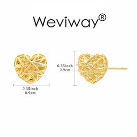 14K Gold Plated Heart Stud Earrings for Women - 925 Sterling Silver Hypoallergenic Tiny Heart Earrings Studs, Elegant Jewellery Gift for Her