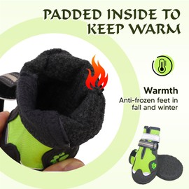 FISHOAKY Dog Shoes, Dog Shoes for Small Dogs, Anti Slip Dog Boots & Paw Protectors for Winter Snowy and Summer Hot Pavement, 4 Pack Dog Booties Waterproof for Puppy Dogs with Green (Size 1)