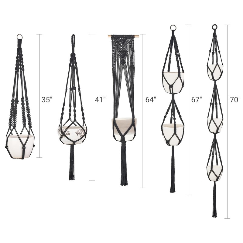 Mkono Macrame Plant Hangers, 5 Pack Different Tiers Indoor Hanging