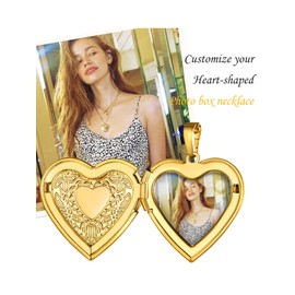 Gold Heart Lockets for Women, 18K Gold Plated Love Locket Necklace That Holds Pictures with 22 Inch Chain for Her Loving Jewelry
