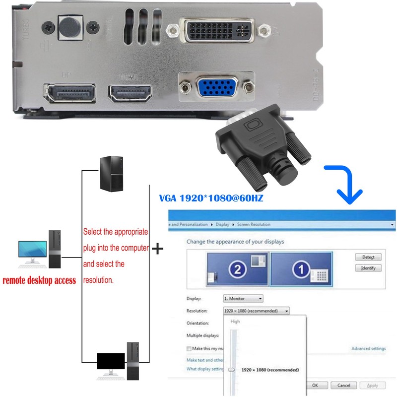 MEIRIYFA VGA Dummy Plug Headless Ghost Display Emulator, VGA Virtual