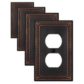 ZILLSEA 4-Pack Aged Bronze Outlet Covers, Decorative Sunken Pearls Duplex Wall Plates, Metal Switch Plates and Outlet Covers, 1 Gang, 3.15''*4.88'', Midsize