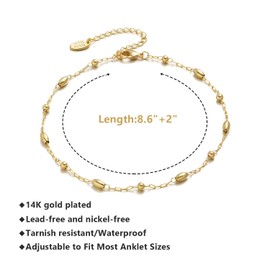 Anklet Bracelets for Women 14K Gold Plated Summer Beach Boho Foot Chain Adjustable Dainty Foot Jewelry Gifts Anklets for Women
