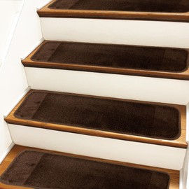 Comfy Collection Stair Tread Treads Indoor Skid Slip Resistant Carpet Stair Tread Treads Machine Washable 8 ½ Inch x 30 Inch (Set of 1, Brown)