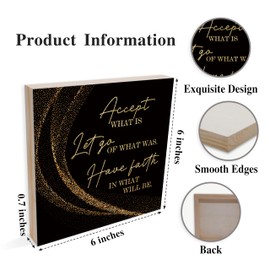 Black Gold Wood Box Sign, Motivational Gifts for Women, Inspirational Quotes Home Office Decor for Desk Table Shelf 6 x 6 Inches - A15