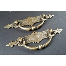 hardwarefinds 2 Vintage Antique Style Ornate Victorian Brass Drawer Handles Pulls 5-1/4"Wide #H44
