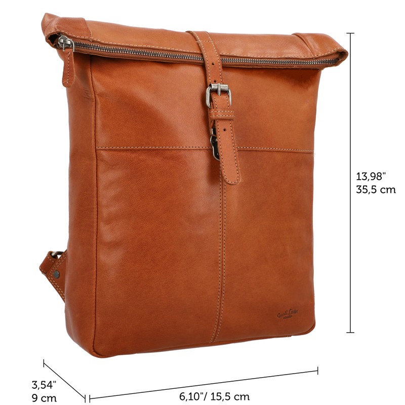 Gusti Valja Leather Backpack for Men and Women, Rolltop Laptop
