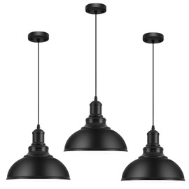 MgLoyht 3PCS Matte Black Pendant Lights, Farmhouse Pendant Lamp with Metal Shade (White Inside), Industrial Pendant Lighting for Kitchen Island, Dining Room, Bedroom, Hallway
