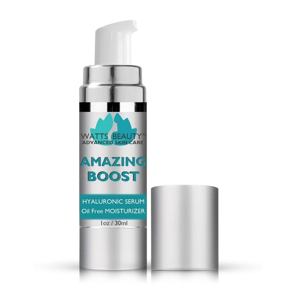 Watts Beauty Amazing Boost Dual Weight Pure Hyaluronic Acid Serum Plumps and Smooths for Supple Skin that Bounces Back - Synergistic Medium and Low Weight Hyaluronic Smoothing Face Moisturizer 1 oz.