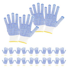 ZJIVQO 12 Pairs Working Gloves with Blue dots White Cotton Working Gloves for Men Women Secure Grip, Breathable Winter Dots Flip Resistant Grip Gloves for Factory Garden Working