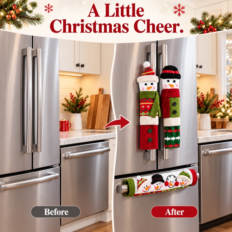 Christmas Snowman Refrigerator Handle Covers for Holiday Decorating – Plush