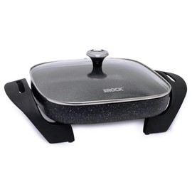 Starfrit The Rock Electric Skillet - 12" x 12" - Rock.Tec Non-Stick Cooking Surface - Tempered Glass Lid - 1200W