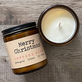 Merry Christmas Infused With Naughty, Nice Or I Tried | Premium Soy Wax Candle | The Snarky Mermaid | Amber Jar Candle | Made in USA | Snarky Candles | Scented Candles For Women And Men