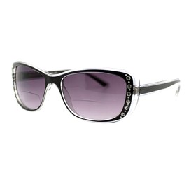 PASTL Womens Bifocal Reading Lens Sunglasses Rhinestone Rectangular Frame Black +2.75