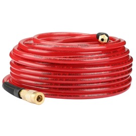 YOTOO Reinforced Polyurethane Air Hose 1/4" Inner Diameter by 100' Long, Flexible, Heavy Duty Air Compressor Hose with Bend Restrictor, 1/4" Swivel Industrial Quick Coupler and Plug, Red