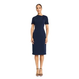 Maggy London Plus Size Chic Asymmetric Crew Neck Short Sleeve Below The Knee Womens Dresses, Navy Blazer
