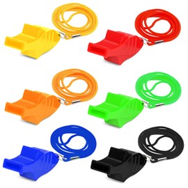 Plume'CHJ Whistle, 2-Pack Fish Shaped Pearl-Free Plastic Whistle with Lanyard，Sports Referees, and Officials，Camping, Emergency Callingreferee Coach Whistle (Black)