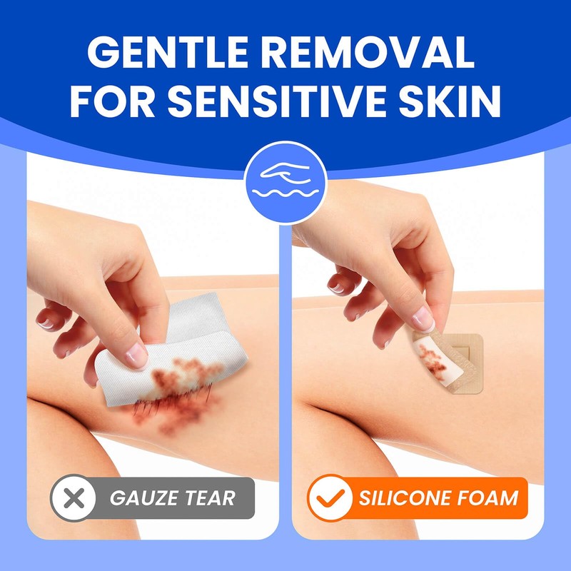 Large Waterproof Bandages 2x2 Silicone Foam Dressing for Sensitive Skin