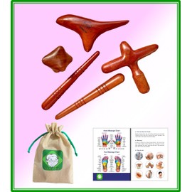 LUNGCHA 5 pcs. Massager Stick Tool Kits with Usage Guide and Tools Bag for Body, Foot, Hand, Back, Neck, Shoulder Thai Traditional Reflexology (Set C (4 Types Massager))