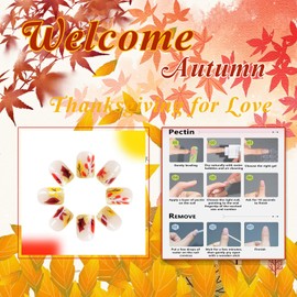 Rchovsam Fall Press on Nails Short Square Nails Press on Fall Maple Leaf Designs False Nails Fiery Red French Thanksgiving Acrylic Fake Nails Full Cover for Women Autumn Manicure 24 Pcs