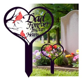 Meckerni Grave Decorations for Cemetery, Cemetery Decorations for Grave Mom，Dad,Memorial Grave Markers,Heart Memorial Plaque Stake for Cemetery Outdoors(Cardinals-Daddy)
