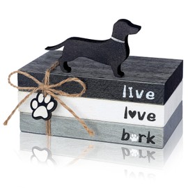 Bememo 4 Pcs Christmas Dog Tiered Tray Decor Dog Table Decor for Home Wooden Centerpiece Decoration Book Stack Puppy Black and White Decorative for Table Home Indoor Office
