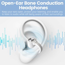 Open-Ear Bone Conduction Headphones, Bluetooth 5.3 Wireless Earbuds IPX4 Waterproof, 50H Playtime with Secure Clip-On Design for Running Gym Cycling Workouts (White)
