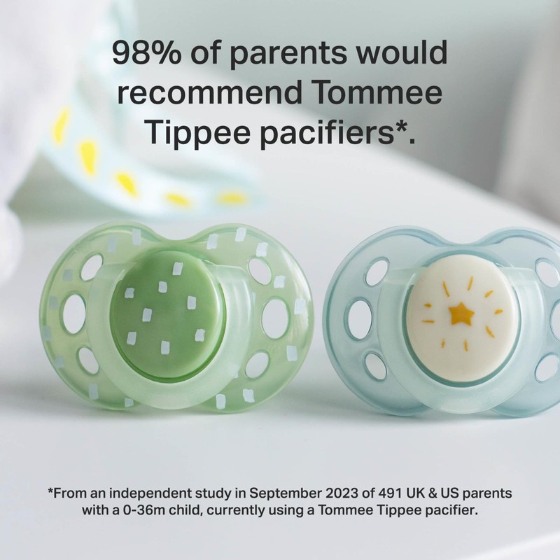 Tommee Tippee Night Time Pacifier, 18-36 Months, Symmetrical Silicone Baglet,