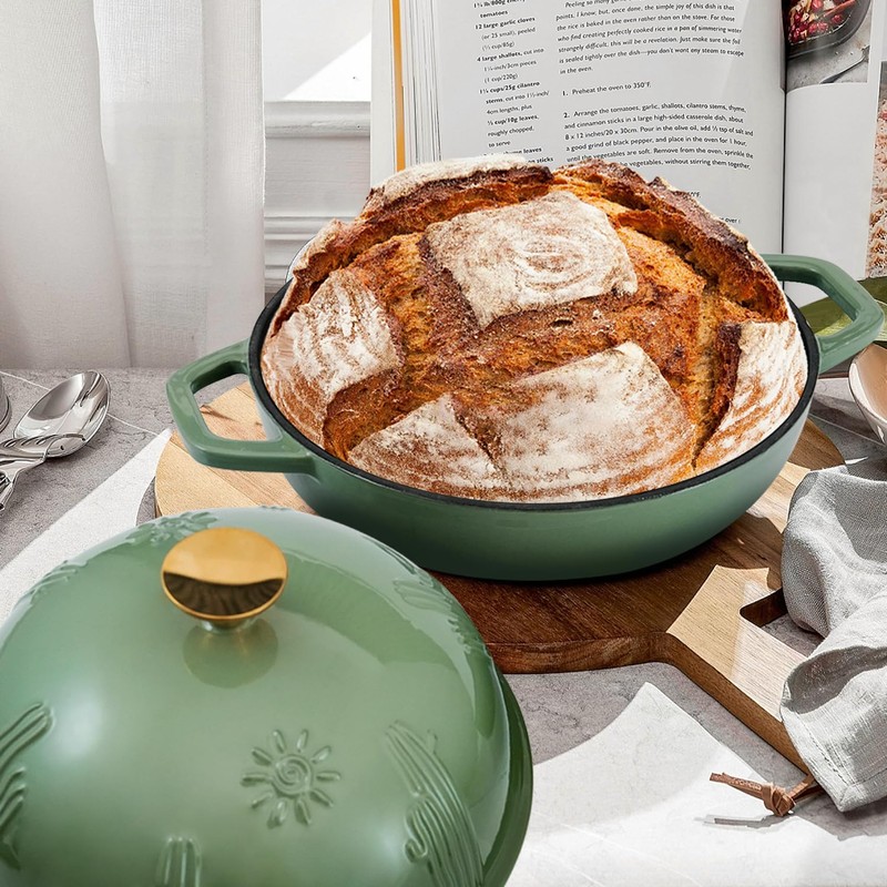 Flavehc Bread Oven Cast Iron Bread Dutch Oven with Cloche