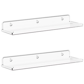 Lifewit Floating Shelves for Wall, 2 Pack 15" Clear Acrylic Shelf Room Decor for Book/Figures/Photo/Makeup in Bathroom, Book Shelf, Living Room, Bedroom, Kitchen Storage and Organization