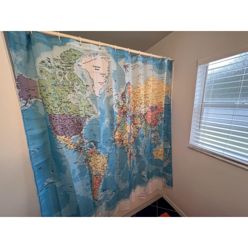 TOMOZ Map Shower Curtain, World Map Shower Curtain Fabric, Geography