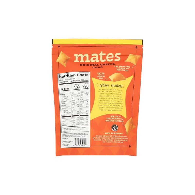 34 Degrees Original Cheese Crisps Mates, 3 OZ