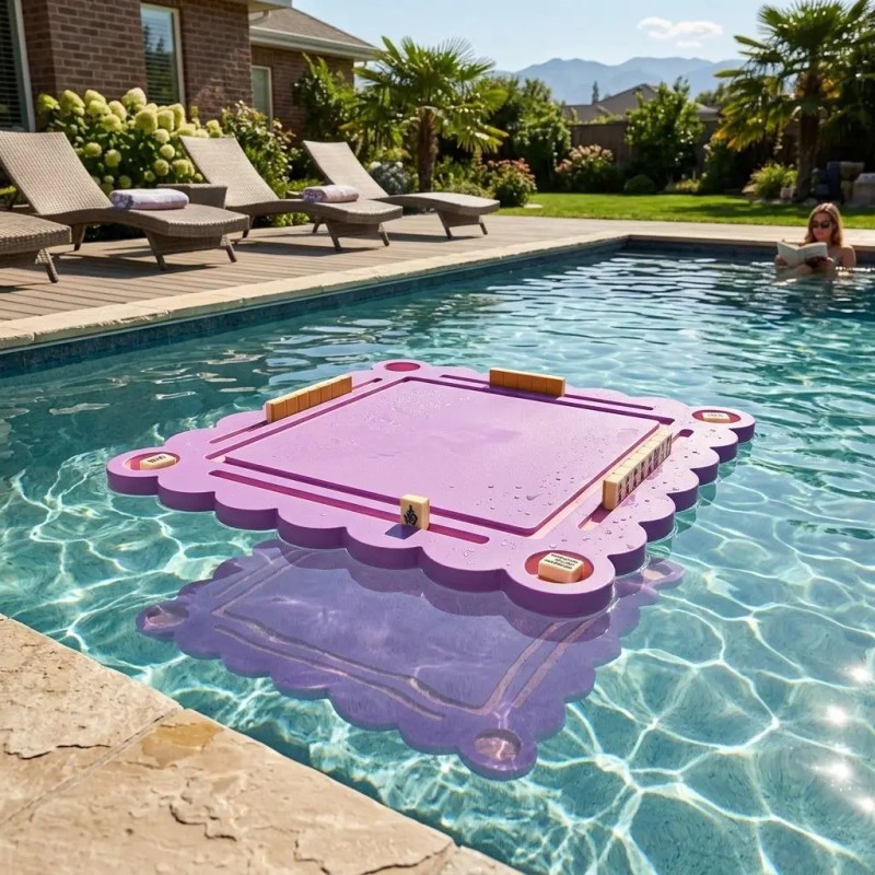 Waterproof EVA Floating Mahjong Table with Built-in Cup Holders Portable