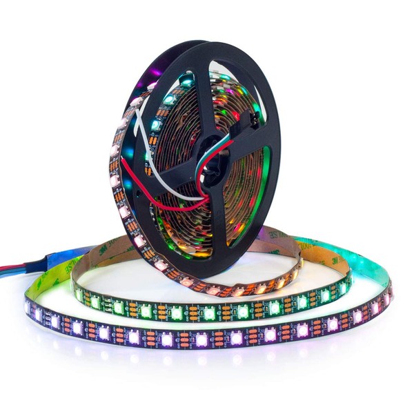 BTF-LIGHTING WS2812B LED Tape Light, 5050 SMD RGBIC Alloy Wire, 5m, 60LEDs/m, 300LED, Individually Addressable, Cuttable, Programmable, DC5V, Dream Full Color, Dreamy Color, Neopixel, Black PCB, IP30, Non-Waterproof, LED String Light, Illumination, Indoo