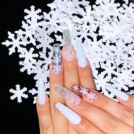 White Snowflake Nail Art Glitter Sequins, 3D Winter Christmas Snowflake Sparkly Nail Glitter Flakes Designs, Shiny Snowflake Confetti Acrylic Supplies for Women Manicure Charms Holiday Decorations