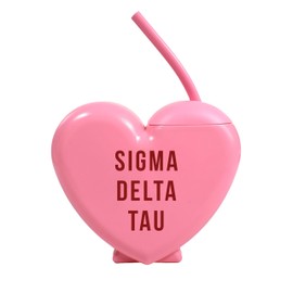 Sorority Shop Sigma Delta Tau Tumbler with Straw - Candy Heart Shaped 16 Oz Tumbler with Lid and Silicone Straw, Reusable Plastic Cup with Screen Printed Sorority Name for any Cold Drink