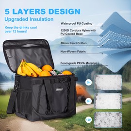 Iculbag Soft Cooler Bags Insulated for Travel Camping Beach Picnic Hiking for 16hour Cooling 24/48cans Insulated Lunch Bag for Men Women Black