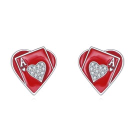 Ace Stud Earrings for Women 925 Sterling Silver Ace of Hearts Earrings Playing Card Jewelry Gifts