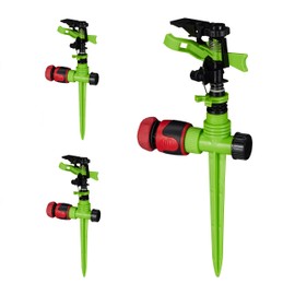 Relaxdays Garden Impulse Sprinkler, Set of 3, Watering Large Areas, 7 m Range, 20-360° Sector Sprinkler, Green/Black
