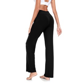 TownCat Women’s Yoga Pants with Pockets, High Waist Workout Bootcut Yoga Pants, Women's Soft Casual Gym Stretch Pants (Black, XL)