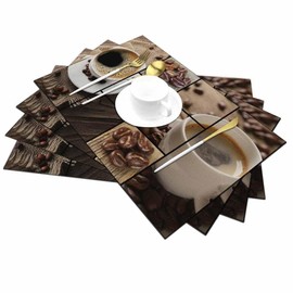 Walmsco Placemats Coffee Coffee Beans Checkered Collage Decor For Dining Room Kitchen Table,Waterproof Non-Slip Washable Heat Resistant Placemats,Set of 4,12"x18"
