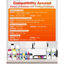 Yitentek No Sediment DTF Ink for Epson ET-8550, ET-2850, L1800, R1390, I3200, XP600, XP-15000, DX5 DX7, TX800, L800, 1430, P400, DTF Transfer Ink Conversion Kit for All DTF Printers (100ml x 6, 2Wh+CMYK)