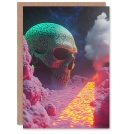 Artery8 Greeting Card Retrofuturism Surreal Villain Skeleton Head Lair Blank For Him Or Her Art Birthday Card
