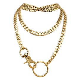 paloli Women's Slip Chain Necklace, Adjustable O-Ring Layered Slip Chain Choker Collar for Women, Gunmetal, Silver, Gold, Iridescent Cuban Chain Jewelry, Y-Necklace with Loop Pendant (Golden-Colored)