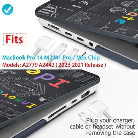 Mektron for MacBook Pro 14 Case A2442/M2 A2779 (2021/2023) Release, Hard Shell Case Cover with Keyboard Skin & Screen Protector & Webcam Cover Compatible with MacBook Pro 14 M1, Geometric Blackboard