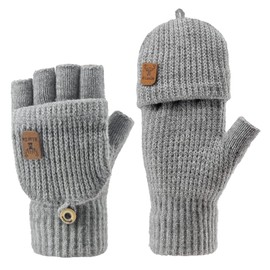 Geoxury Winter Fingerless Gloves, Warm Knitted Mittens Glove Convertible Half Finger Gloves for Women Men Cold Weather