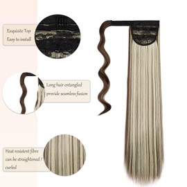 Dcbaboo Ponytail Hairpiece Braid Extensions Straight Long 55 cm Wrapped Ponytail Extension Hair Extension Braid Clip in Synthetic Straight Ponytail Extension Synthetic Hair, Brown & Bleach Blonde