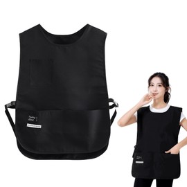 RuiChy Black Chef Aprons, Vest Kitchen Apron with Pockets for Men Women Barber Aprons Tabard Apron for Waiter Artist Waitress Coffee Hairdressers Pet Shops